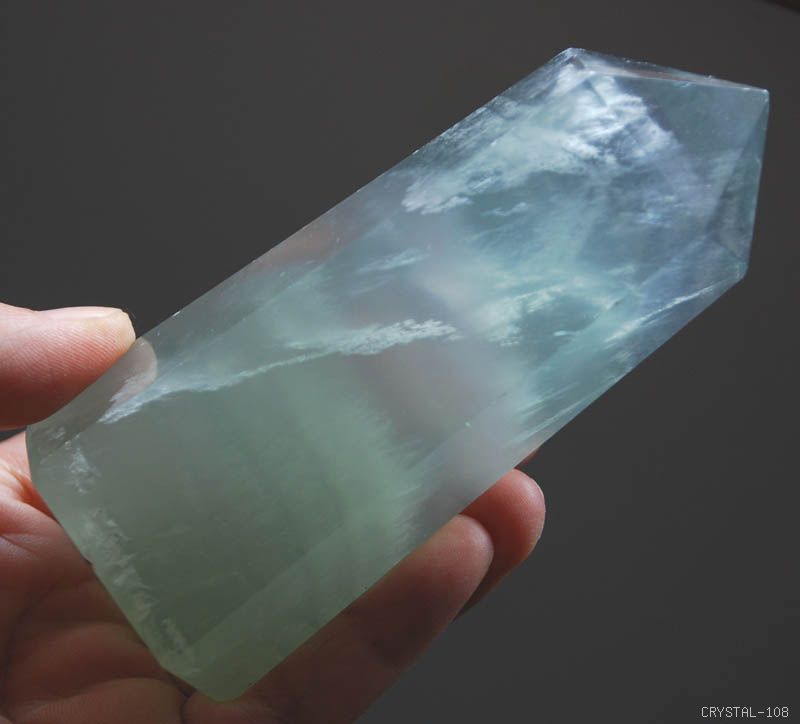 natural fluorite crystal point polished green purple