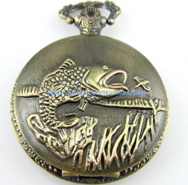 Fish Vintage Bronze Style Mens Quartz Pocket Watch New