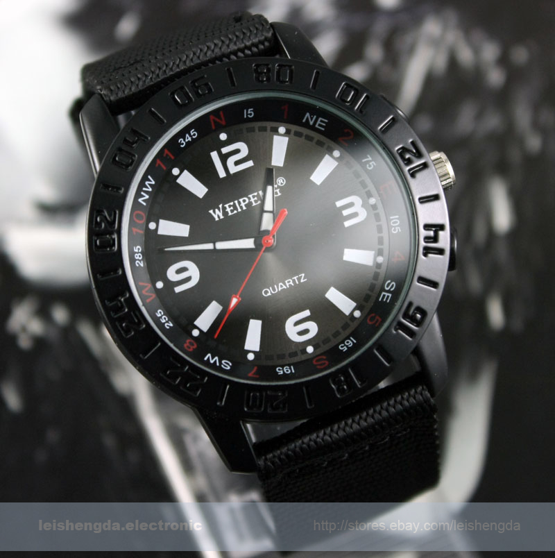 Black Military Army Pilot Fabric Strap Sports Outdoor Mens Quartz Wrist
