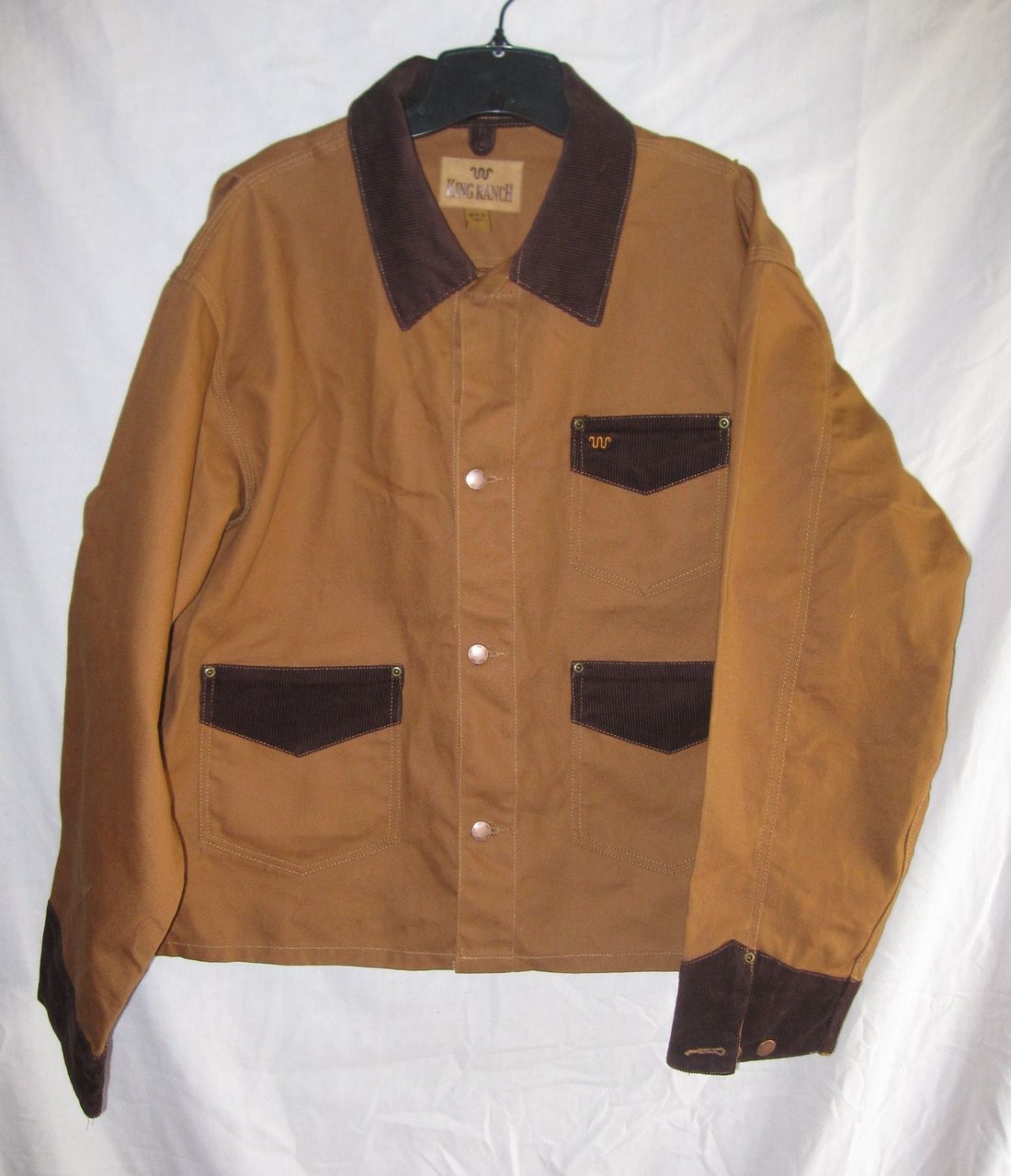 Mens KING RANCH Brown Canvas Corduroy Trim Work Chore Jacket Coat L