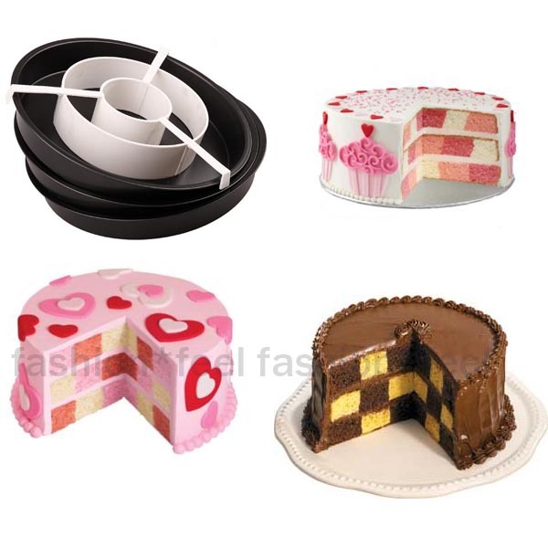3PCS NonStick Cake Baking Pan Divider Tray Checkerboard Bakeware Round