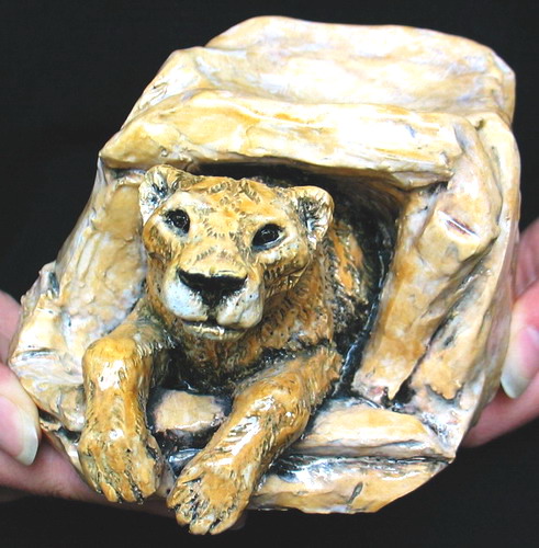 LION COUGAR SPHERE SCULPTURE  Animal crystal Stand 