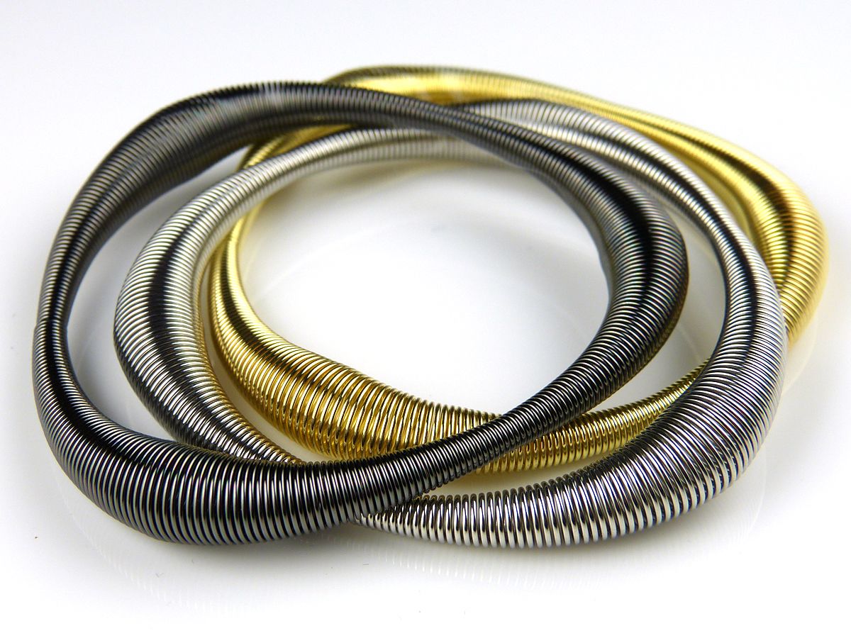 Tri Color Spring Stretch Bracelet Copper Gray Gold Gunmetal Silver by