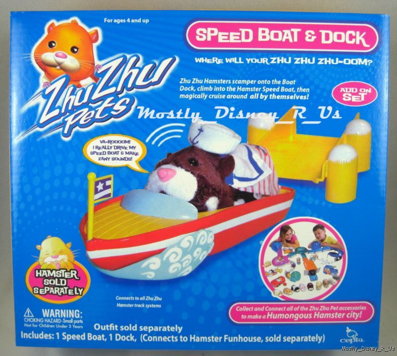 Zhu Zhu Go Go Pets Hamster Speed Boat & Dock Rare