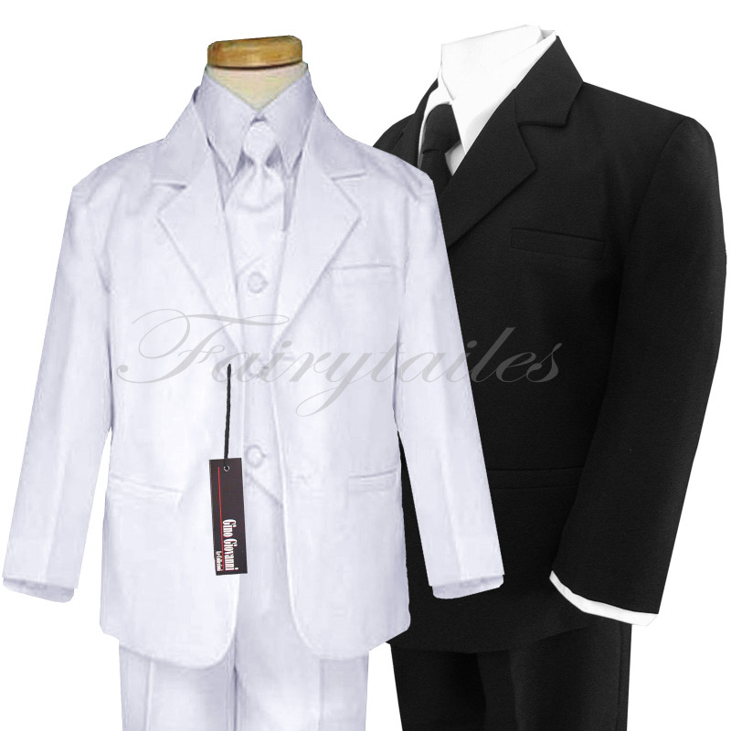 Boy-Formal-Baby-Communion-Black-White-Tuxedo-Suit-Size