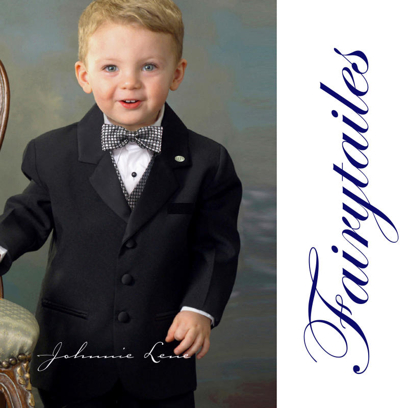 BOY FORMAL BLACK TUXEDO SUIT SET W SILVER/VEST SIZE 14