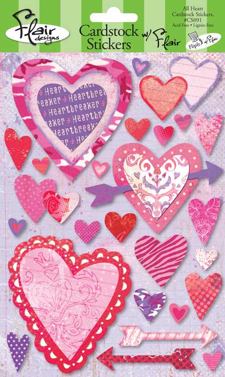 Flair All Heart Cardstock Stickers-flair, all heart, cardstock stickers, valentine, love, holiday, scrapbook, embellishments