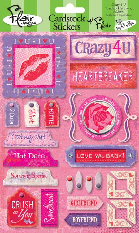 Flair Crazy For You Cardstock Stickers-flair, crazy for you, cardstock stickers, valentine, love, holiday, scrapbook, embellishments