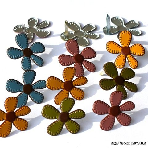 Eyelet Outlet Fall Stitched Flower Brads-eyelet outlet, fall, stitched flower brads,  summer, spring, scrapbooking, embellishments