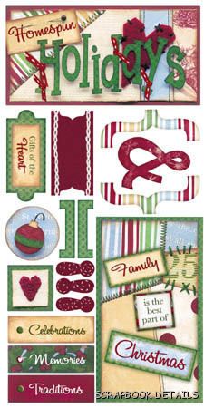 Bo Bunny Homespun Holidays Cardstock Stickers-Bo Bunny, homespun holidays, kids, christmas, cardstock stickers, scrapbooking, embellishments
