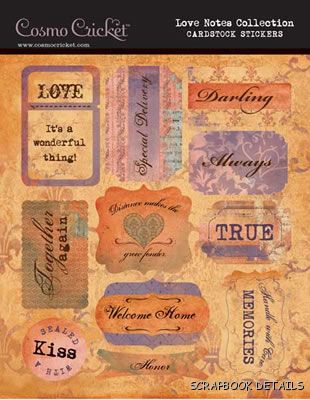Cosmo Cricket Love Notes Carstock Stickers-cosmo cricket, love notes, valentine, cardstock stickers, scrapbooking, embellishments