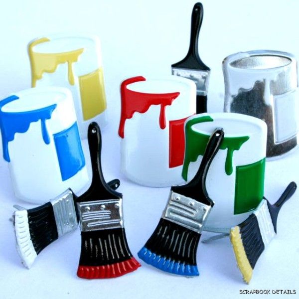 Eyelet Outlet Paint Can & Paint Brushes Brads-Eyelet Outlet, paint cans & paint brushes Brads, scrapbooking, embellishments, boy, kids
