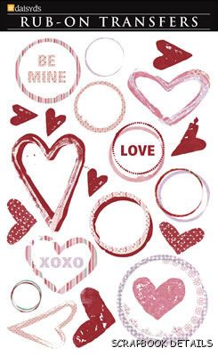 Daisy D's Painted Hearts Rub Ons-daisy d's, daisy ds, painted hearts, holiday, rub ons, scrapbooking, embellishments, valentine, love