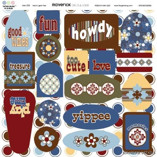 3 Bugs In a Rug Maverick Die Cut Tags-three bugs in a rug, maverick, die cut tags, scrapbooking, embellishments, 3 bugs in a rug, cardstock