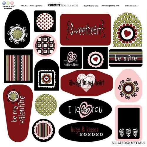3 Bugs In a Rug Smitten Die Cut Tags-three bugs in a rug, smitten, love, valentine, die cut tags, scrapbooking, embellishments, 3 bugs in a rug, cardstock