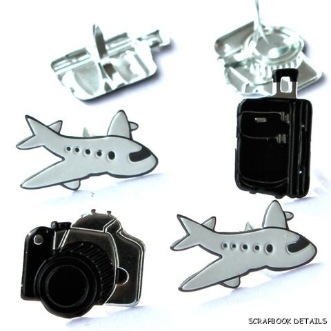 Eyelet Outlet Travel Brads-eyelet outlet, travel, airplane, camera, vacation, brads,  kids, scrapbooking, embellishments