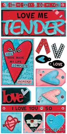 Bo Bunny Love Me Tender Cardstock Stickers-Bo Bunny, love me tender, valentine, love, cardstock stickers, scrapbooking, embellishments