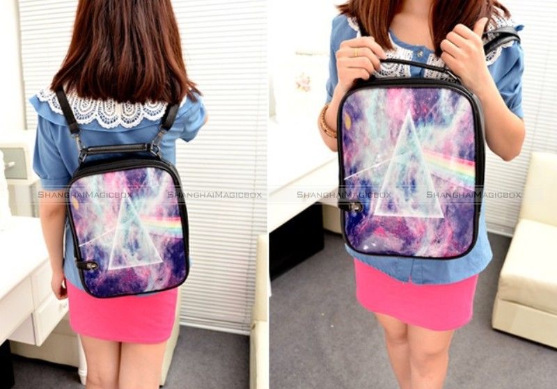 Women Galaxy Stars Universe Space Mustache Elk School Book Backpack Bag WBG875