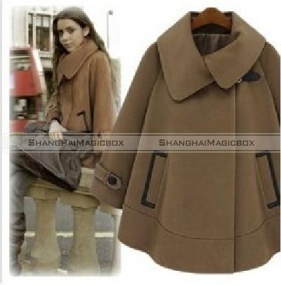 New Fashion Women Stylish Coat Batwing Sleeve Cape Cloak Coat Brown WCOT142