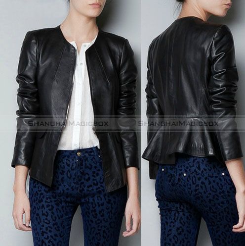 Women Fashion Motorcycle Collarless Faux Leather Jacket Overcoat
