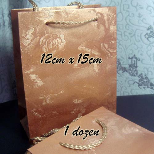 12 Pieces 5x6" embroider Bright Brown Paper Gift Bags