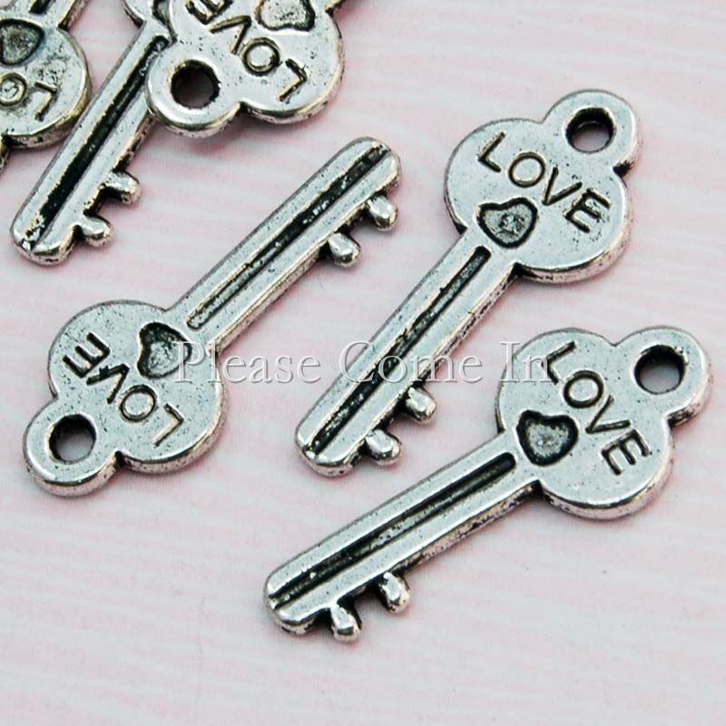 50-Tibetan-Silver-Metal-Teen-Key-Bead-Charm-Pendant