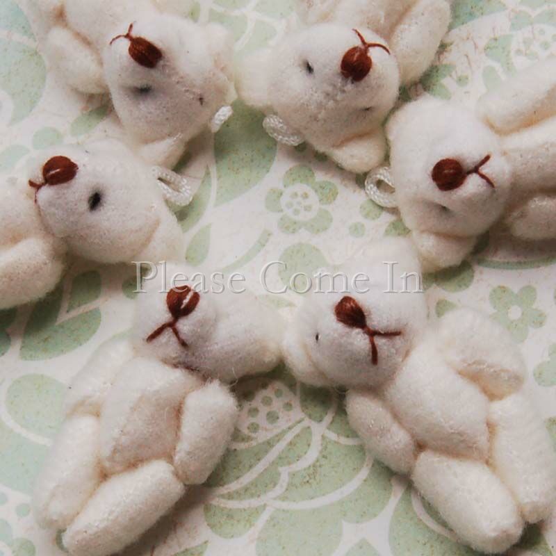 10-Mini-Plush-Off-White-Teddy-Bear-Craft-40mm
