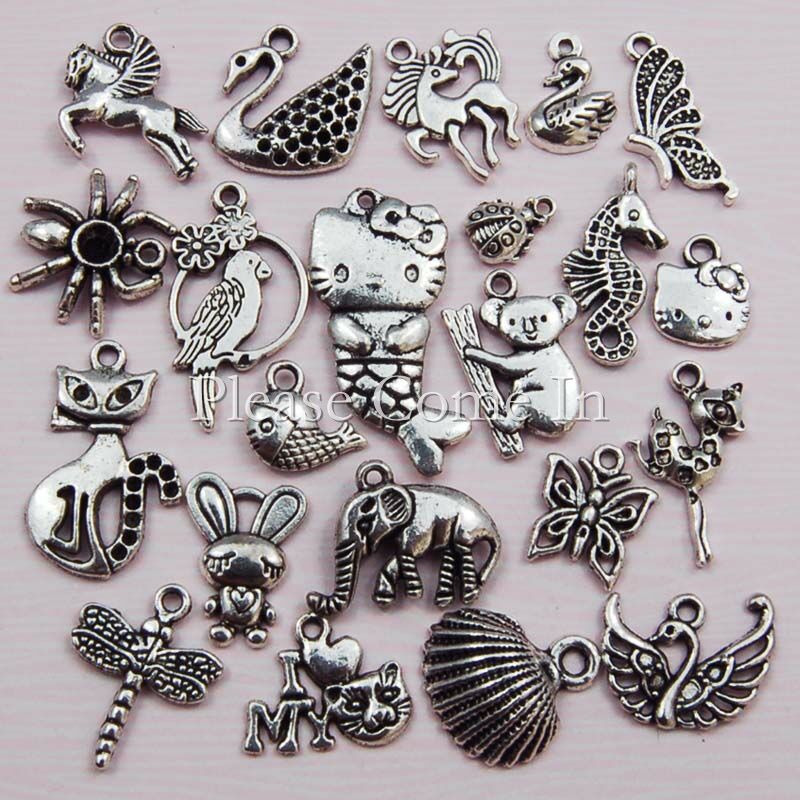44-Silver-Toned-Metal-Animal-Charm-Pendant-Mixed