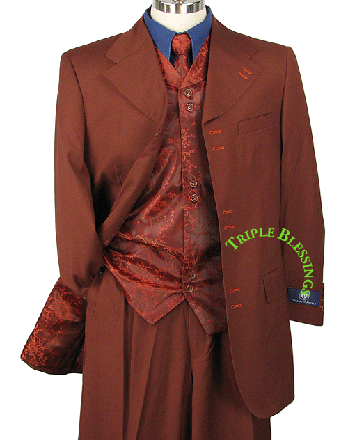SHARP-3pc-MEN-WIDE-LEG-ZOOT-SUIT-W-FREE-TIE-RUST-36R-62L-hbv