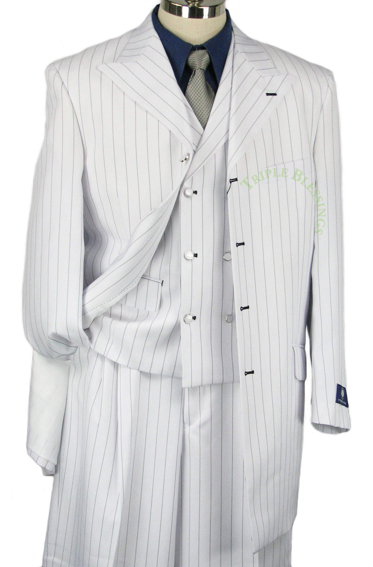 FASHION 34" MEN 3pc BOLD STRIPE WIDELEG ZOOT SUIT WHITE/BLACK 36R62L hgs