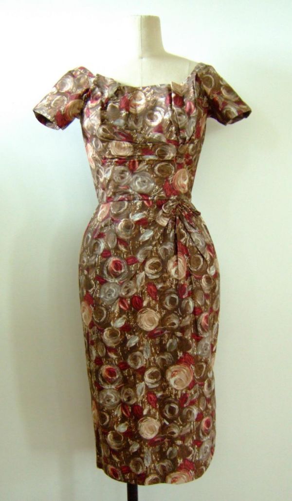 Mocha Floral CEIL CHAPMAN 50s Vintage Bombshell Dress