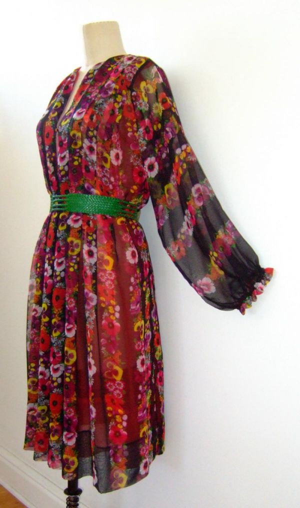 Boho Floral Chiffon 70s GIORGIO SANTANGELO Vtg Dress