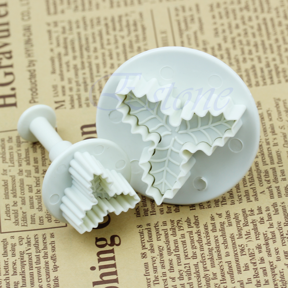 2 pcs Holly Leaf Plunger Cutter Mold Fondant Cake Decorating Kitchen
