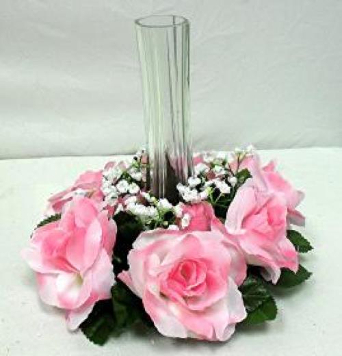 CREAM PINK CANDLE RINGS Silk Roses Wedding Flower Centerpiece Unity