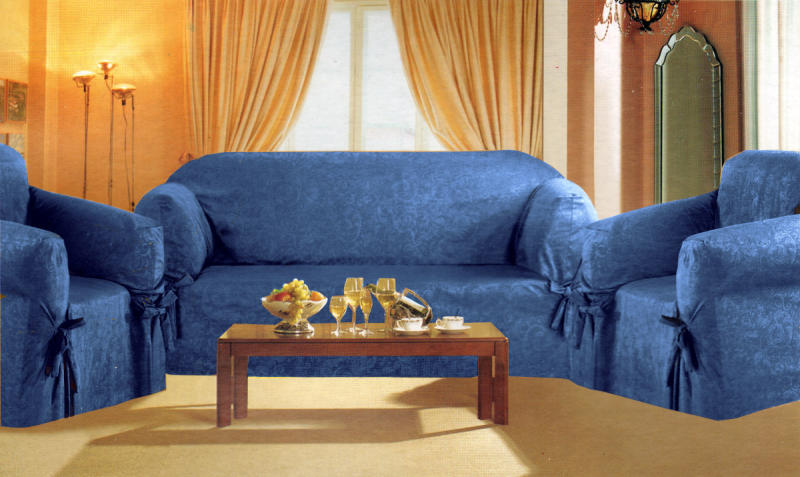 NAVY CORDUROY SUEDE SOFA COUCH COVER SLIPCOVER SET 