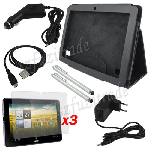 Leder-Tasche-Huelle-KFZ-Ladegeraet-Ladekabel-Folie-fuer-Acer-Iconia-Tab-A200-10-1