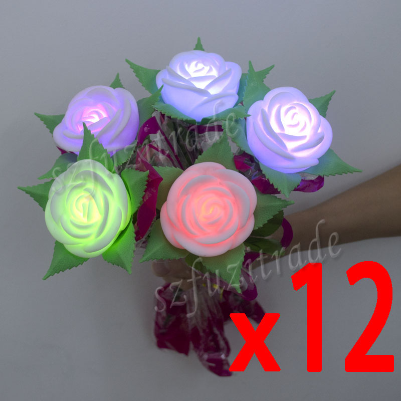 12x LED Candle Rose Color Changing Flameless Tea Light For Wedding Gift