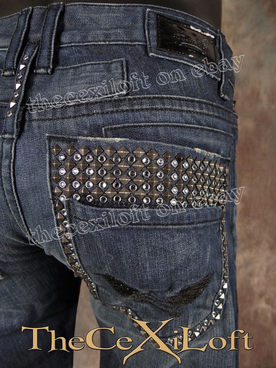 PREMIUM Mens Robins Jeans BLUE DIAMOND with Studs & Swarovski Crystals