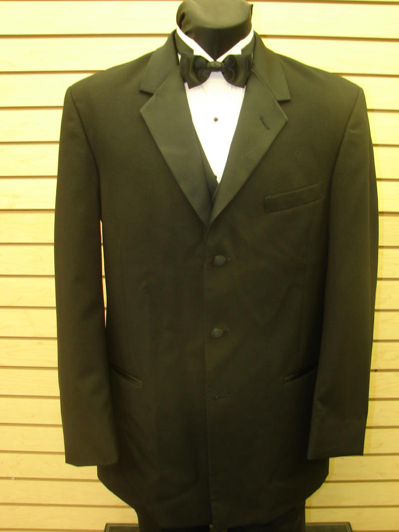 MENS 42 S BLACK 3 BUTTON DESIGNER NOTCH TUXEDO JACKET