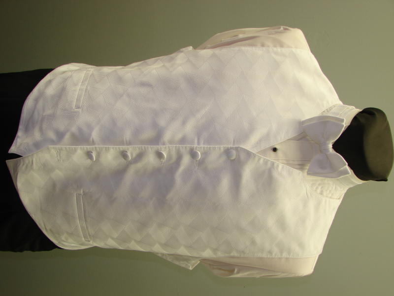 MENS FULL BACK PERRY ELLIS TUXEDO VEST /BOWTIE WHITE M