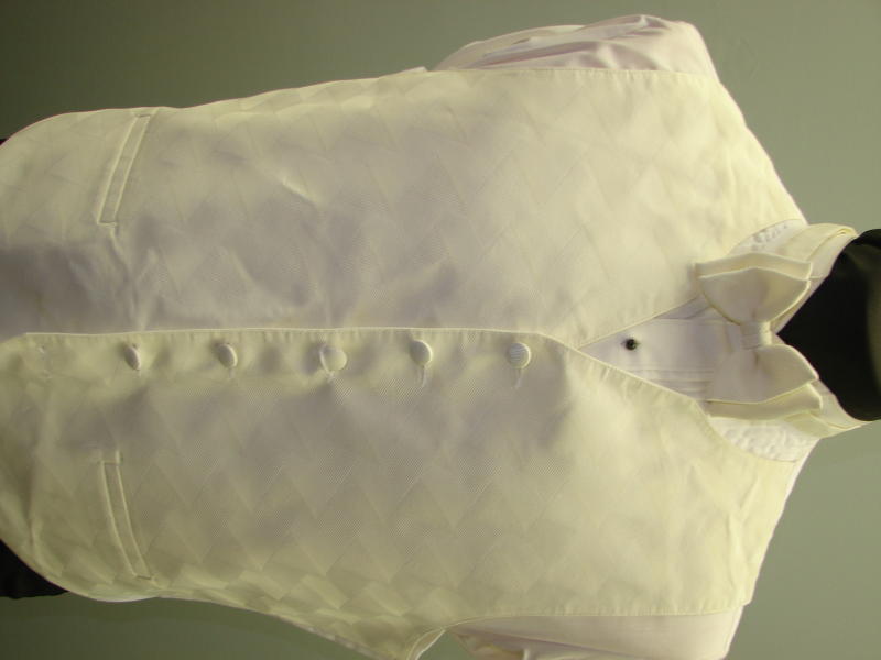 MENS IVORY FULL BACK PERRY ELLIS TUXEDO VEST / BOW  M