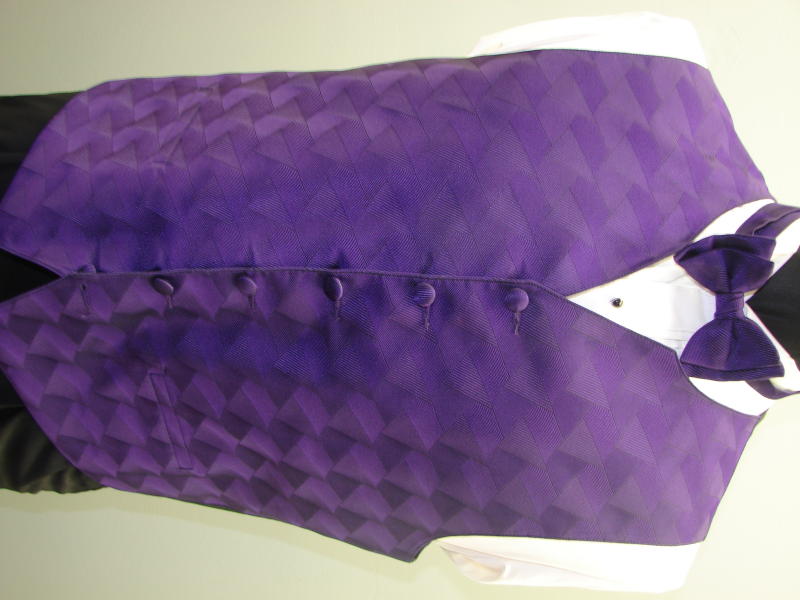 MENS PURPLE FULL BACK PERRY ELLIS TUXEDO VEST / BOW 2XL