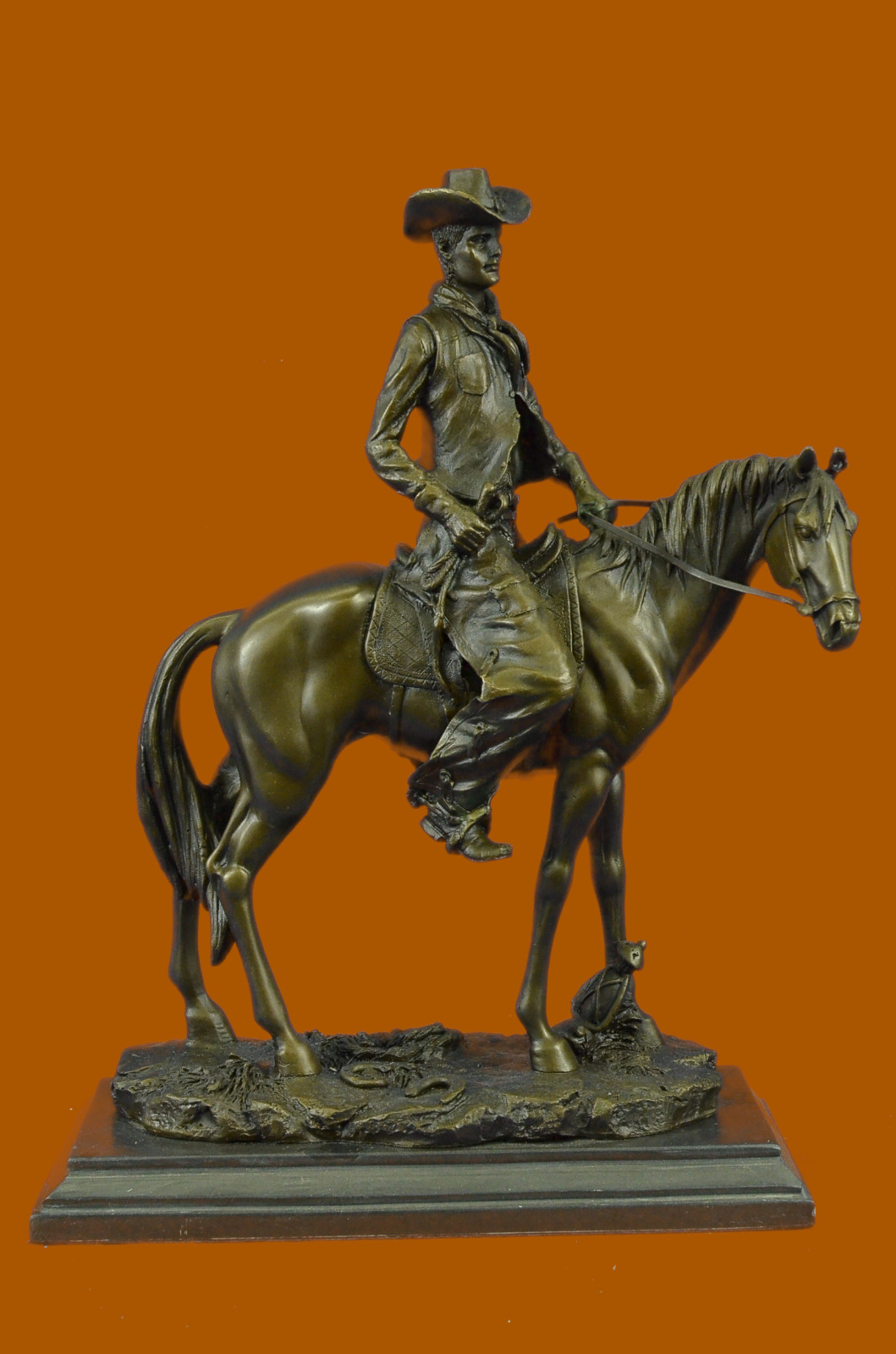 Bronze Sculpture Wild West Western Cowboy With Hat Ridi Statue Figurine eBay