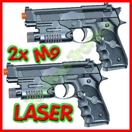 2x M9 9mm .44 Airsoft Beretta Spring Pistol Gun LASER