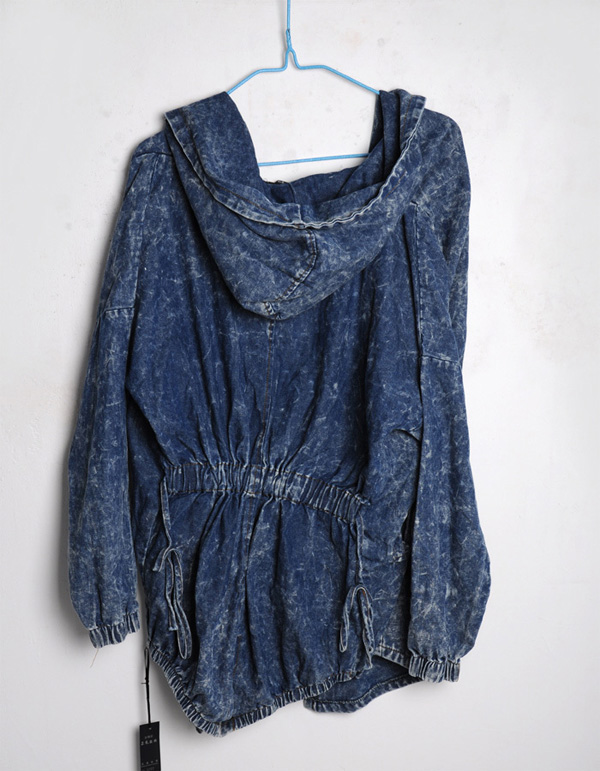 Fashion Women's Lady Denim Trench Coat Hoodie Outerwear Jean Hooded