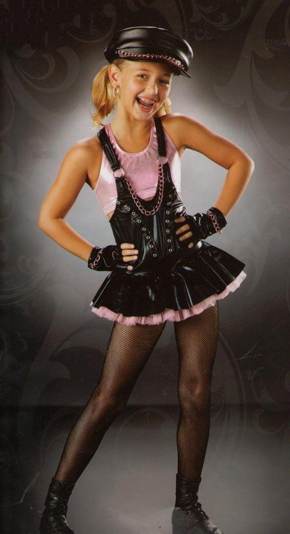 Biker Baby Dance Costume Pleather Jumper Dress Top & Hat Child Sz Ice Skating