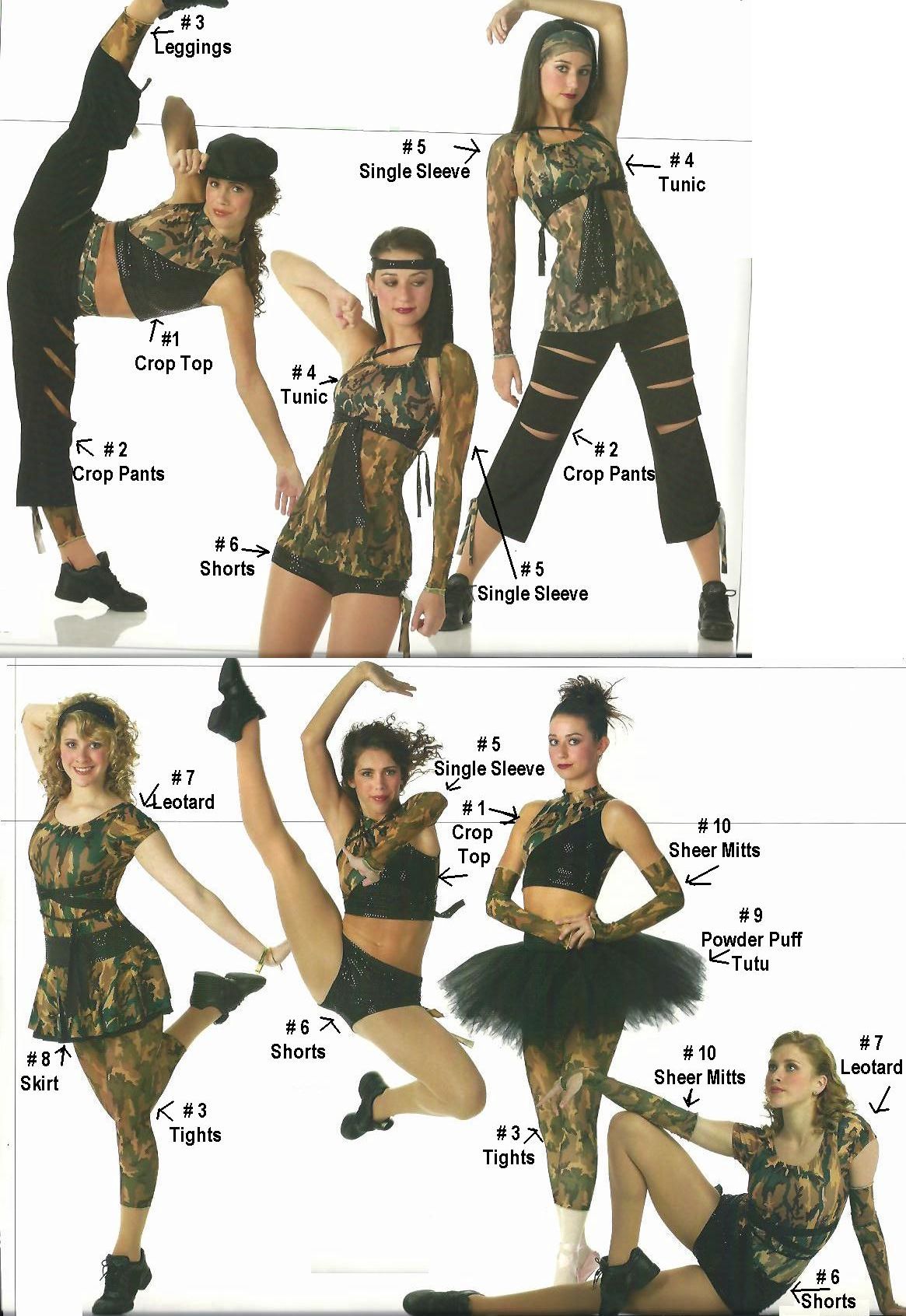 DANCE STORM Jazz Tap Camo Print Dance Costumes Sets & Pieces & Size