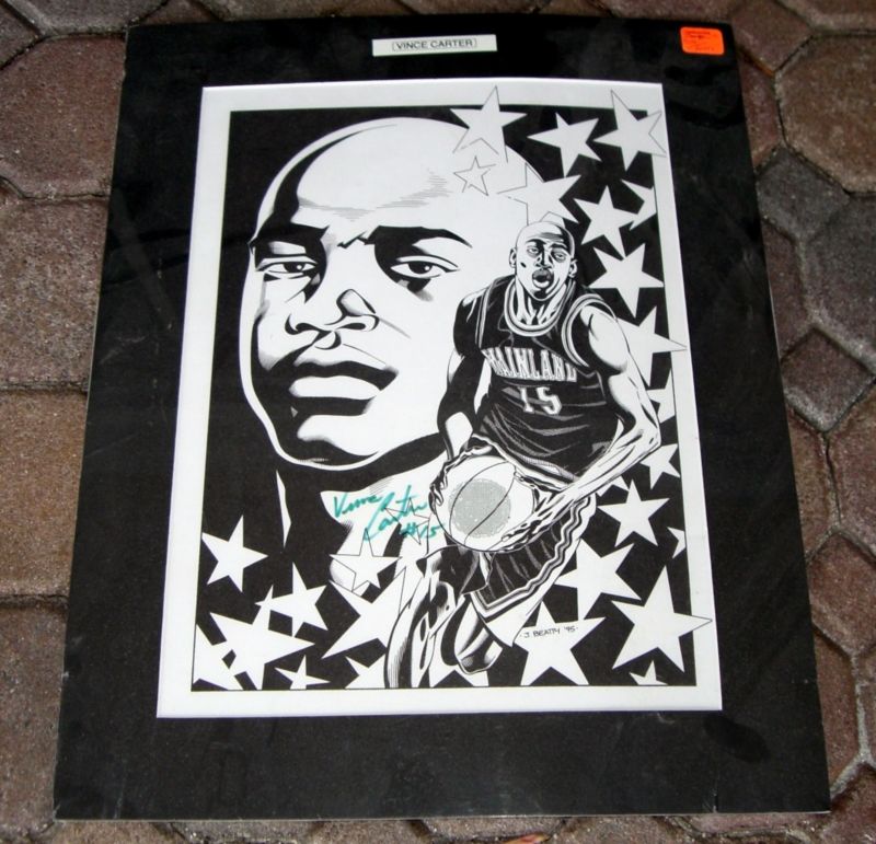1995 VINCE CARTER HAND SIGNED MATTED LITHO 14.5x18.5 FP
