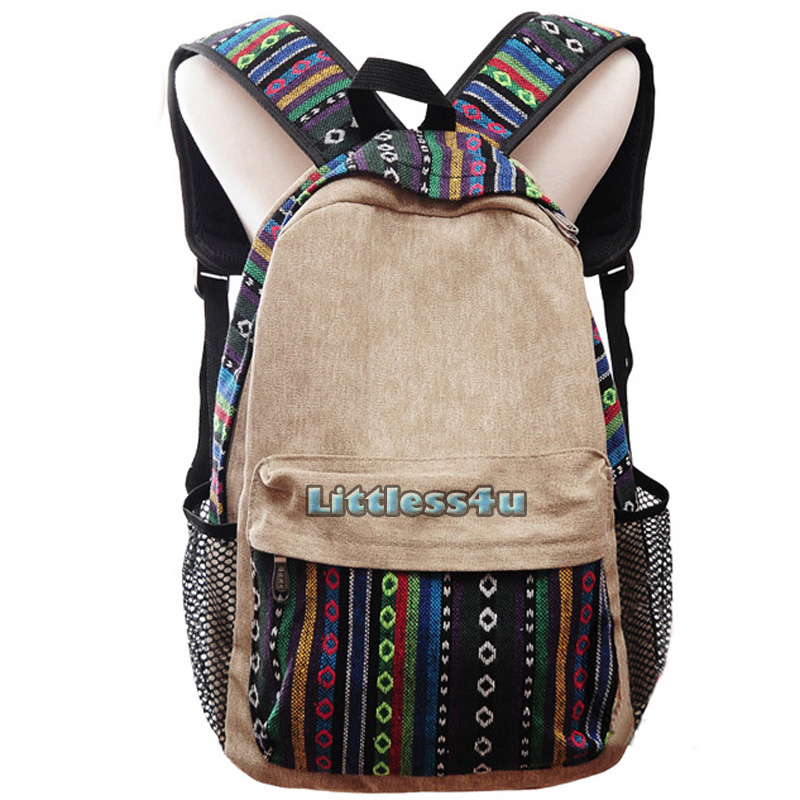 Lady Tribal Rucksack Canvas Backpack Ethnic Vintage School Bag College