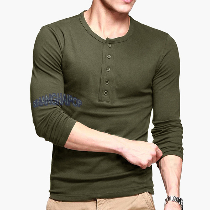 Men Button Neck Henley Tshirt Long Sleeve Dexter Solid Tee Slim Fit